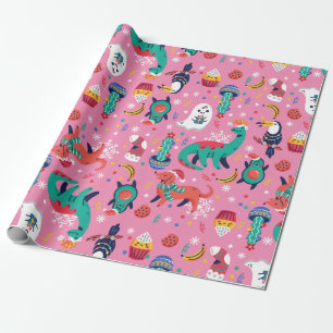Lelijke kerst dinosaurus avocado cupcake Kerstmis Cadeaupapier