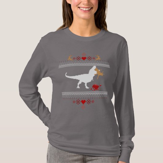 Lelijke kerst dinosaurus rendier grappige trui t-shirt (Voorkant)