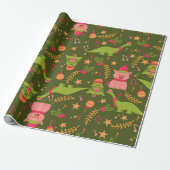 Lelijke kerst dinosaurus Trex Santa Pig Cadeaupapier (Uitgerold)