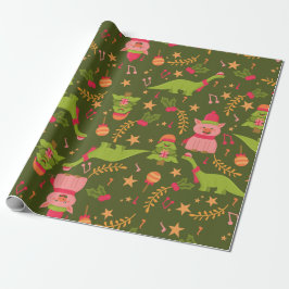 Lelijke kerst dinosaurus Trex Santa Pig Cadeaupapier