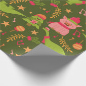 Lelijke kerst dinosaurus Trex Santa Pig Cadeaupapier (Hoek)