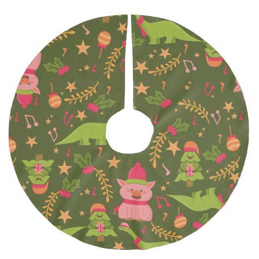 Lelijke kerst dinosaurus Trex Santa Pig Kerstboom Rok (Voorkant)