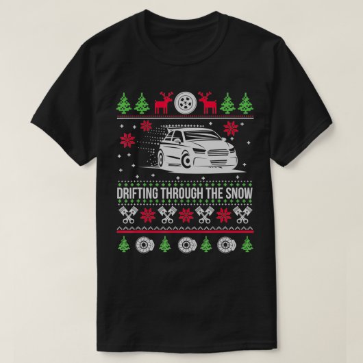 Lelijke kerst drijft door de sneeuw t-shirt (Design voorkant)
