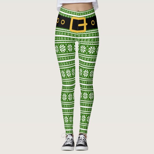 Lelijke kerst elf leggings - groen Noords patroon (Voorkant)
