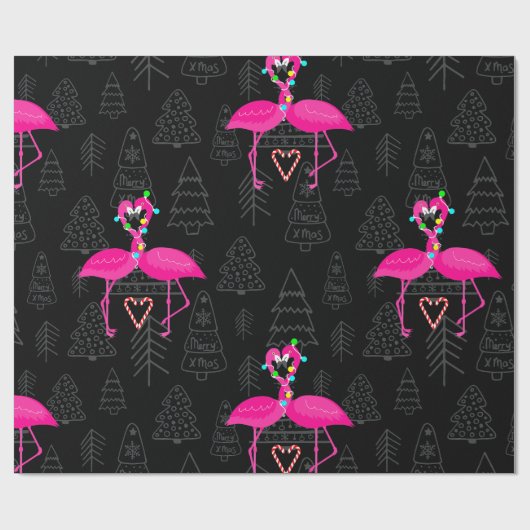 Lelijke kerst flamingo snoep hart cadeaupapier (Vlak)