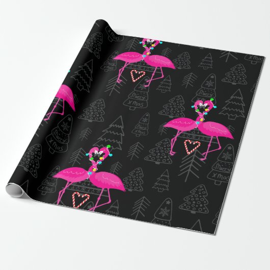 Lelijke kerst flamingo snoep hart cadeaupapier (Uitgerold)