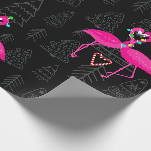 Lelijke kerst flamingo snoep hart cadeaupapier (Hoek)