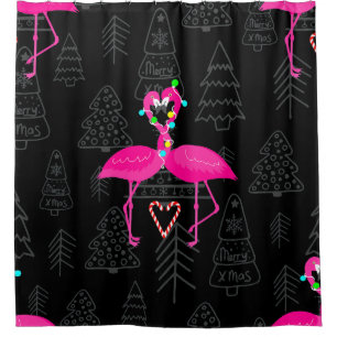 Lelijke kerst flamingo snoep hart douchegordijn