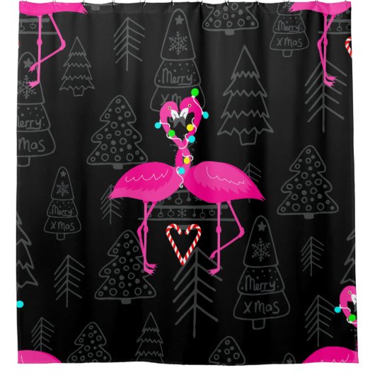 Lelijke kerst flamingo snoep hart douchegordijn (Voorkant)