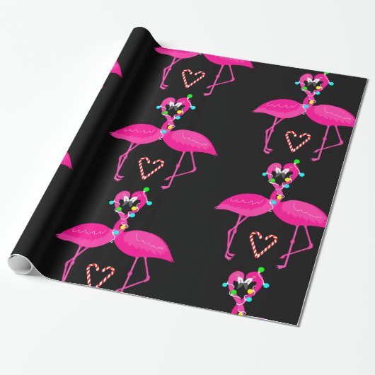 lelijke kerst flamingo snoepstok cadeaupapier (Uitgerold)