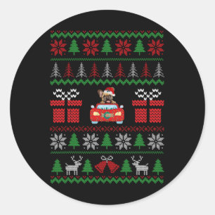 Lelijke Kerst Franse Bulldog Rijdende Auto Rode Ke Ronde Sticker