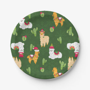 Lelijke kerst lama sneeuwvlokken cactus alpaca papieren bordje
