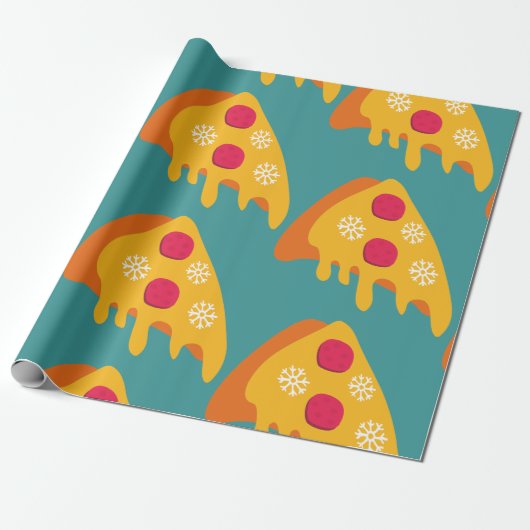 Lelijke Kerst Pepperoni Pizza Sneeuwvlokken Winter Cadeaupapier (Uitgerold)