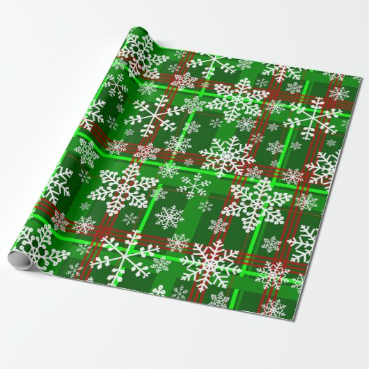 lelijke kerst tartan plaid sneeuwvlokken cadeaupapier (Uitgerold)