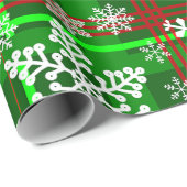 lelijke kerst tartan plaid sneeuwvlokken cadeaupapier (Rol Hoek)