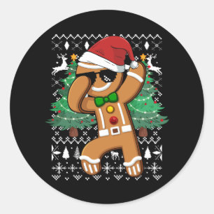 Lelijke kerst trui Dabbing Gingerbread Man San Ronde Sticker