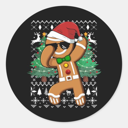 Lelijke kerst trui Dabbing Gingerbread Man San Ronde Sticker (Voorkant)
