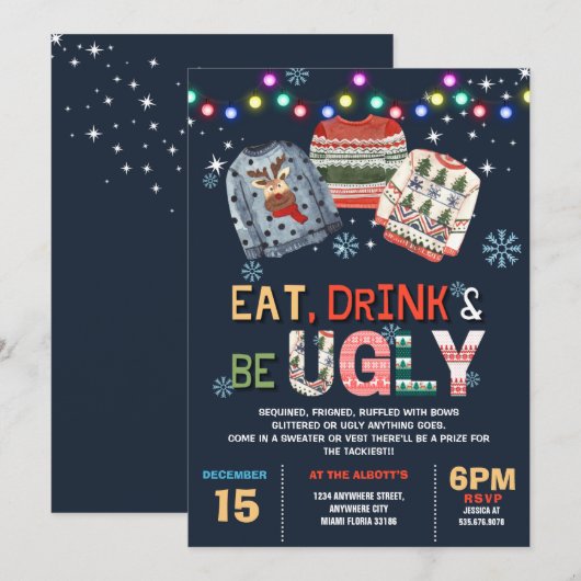 Lelijke kerst trui Eet Drink Lelijk zijn Kaart (Voorkant / Achterkant)