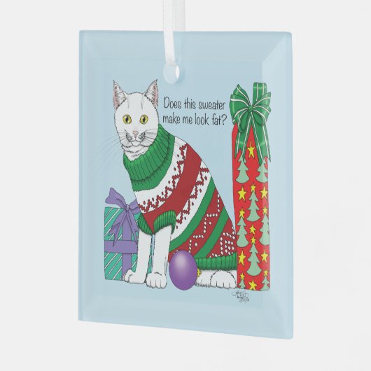 Lelijke kerst trui grappige kat glas ornament (Voorkant links)
