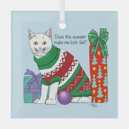 Lelijke kerst trui grappige kat glas ornament (Voorkant)
