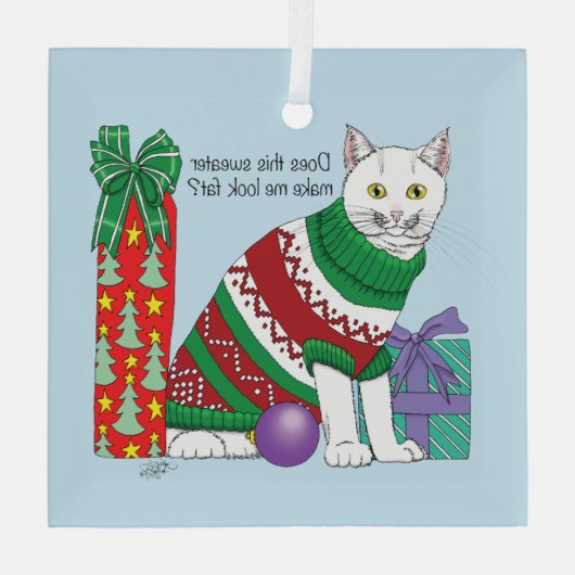 Lelijke kerst trui grappige kat glas ornament (Achterkant)