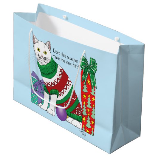 Lelijke kerst trui grappige kat groot cadeauzakje (Voorkant Gekanteld)