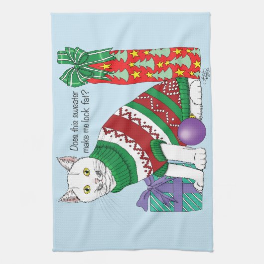 Lelijke kerst trui grappige kat theedoek (Verticaal)