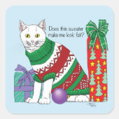 Lelijke kerst trui grappige kat vierkante sticker (Voorkant)