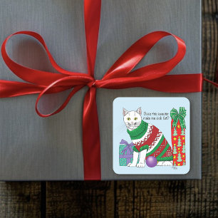 Lelijke kerst trui grappige kat vierkante sticker
