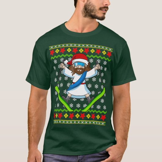 Lelijke kerst trui Kinder Jesus skigeschenk T-shirt (Voorkant)