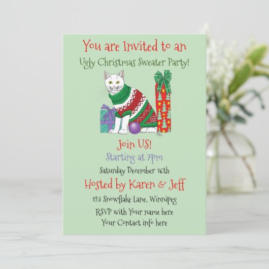Lelijke kerst trui Party uitnodigen Kaart (Staand voorkant)