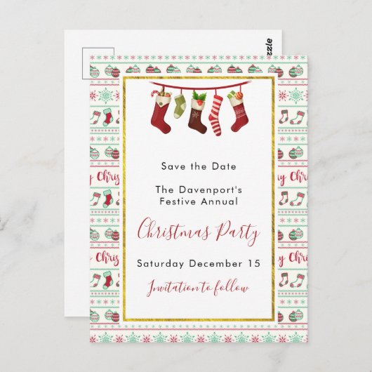 Lelijke kerst trui patroon bewaar de datum briefkaart (Voorkant / Achterkant)