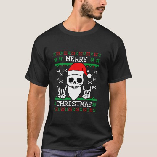 Lelijke kerst trui schedel Santa Hat Metal Rock T-shirt (Voorkant)