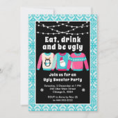 Lelijke kerst truien feestdag feestje blauw kaart (Voorkant)