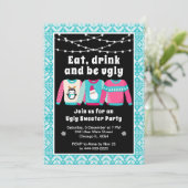 Lelijke kerst truien feestdag feestje blauw kaart (Staand voorkant)