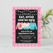 Lelijke kerst truien Vakantie Party Roze Kaart (Staand voorkant)