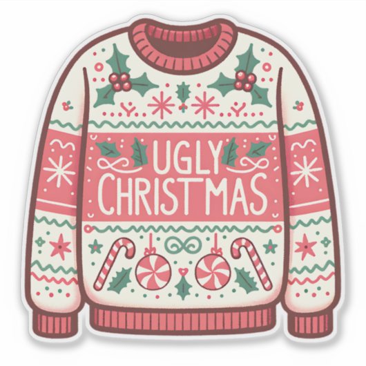 Lelijke Kerst Versleten Trui Feest Sticker (Voorkant)