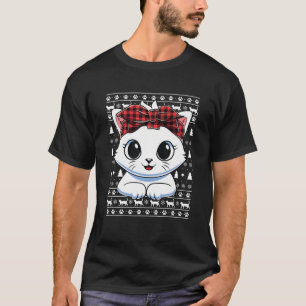 Lelijke kerst wit kat rood geruite bandana xmas gi t-shirt