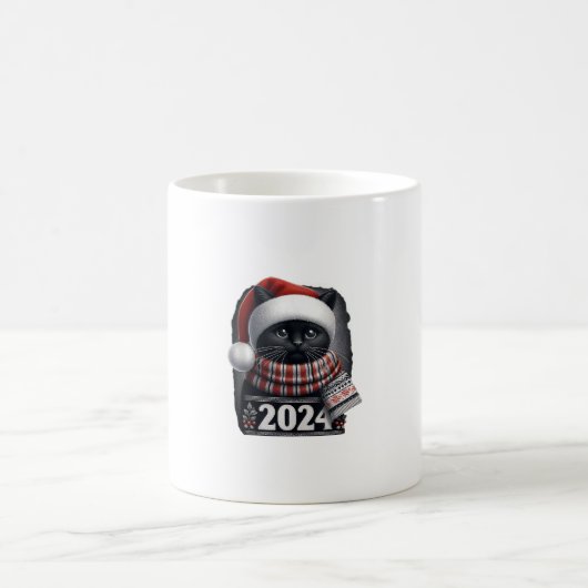 Lelijke Kerst Zwarte Kat Santa Hat Sjaal Vakantie  Koffiemok (Center)