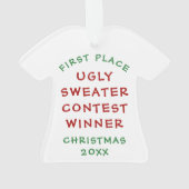 Lelijke kerstbeker Winner Green Red Waterverf Ornament (achterkant)