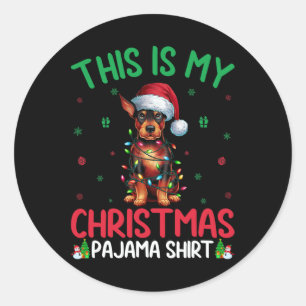 Lelijke kerstboom Kerstman Miniatuur Pinscher Hond Ronde Sticker
