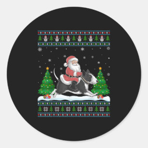 Lelijke Kerstboom Kerstman rijdend op Rat Terrier  Ronde Sticker