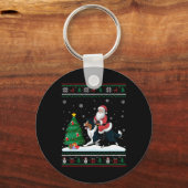 Lelijke kerstboom licht Santa Riding Border Col Sleutelhanger (Voorkant)