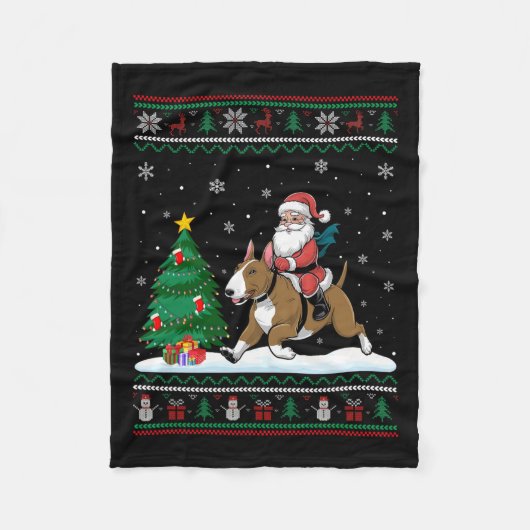 Lelijke kerstboom licht Santa Riding Bull Terri Fleece Deken (Voorkant)