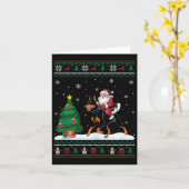 Lelijke kerstboom licht Santa Riding Doberman Pi Kaart (Gele Bloem)