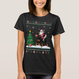 Lelijke kerstboom licht Santa Riding Doberman Pi T-shirt