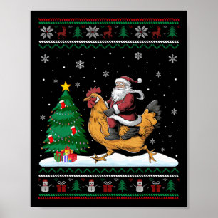 Lelijke Kerstboom Lichtjes Kerstman Ridend Kuiken Poster