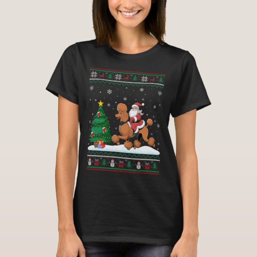 Lelijke Kerstboom Lights Xmas Santa Riding Poedel T-shirt (Voorkant)