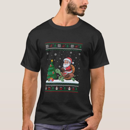 Lelijke Kerstboom Lights Xmas Santa Riding Turtl T-shirt (Voorkant)