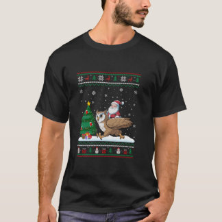 Lelijke Kerstboom Lights Xmas Santa Riding Uil T-shirt